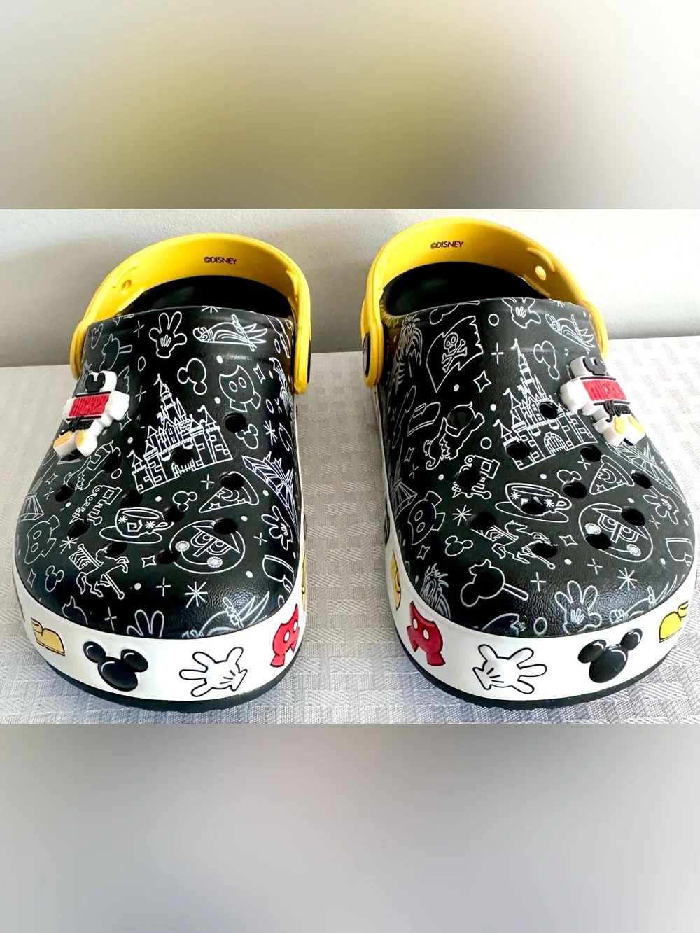 Disney Mickey Mouse Light Up Crocs Kids C13 Black Yellow Graphic Clogs